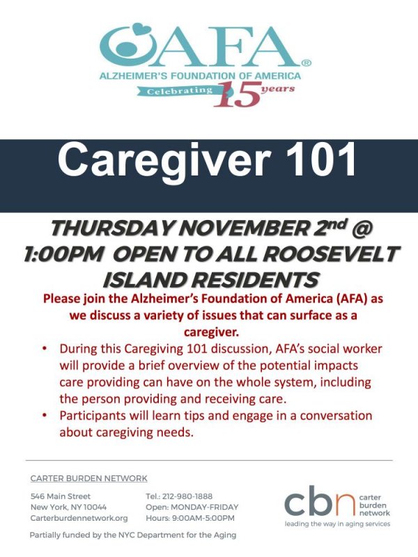 Thursday, November 2nd, Caregiver 101 at CBN/RI Senior Center Thursday, November 2nd, Caregiver 101 at CBN/RI Senior Center